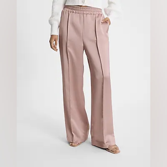 EXPRESS High-Waisted Satin Pintuck Pull-On Trousers - Picture 1 of 2